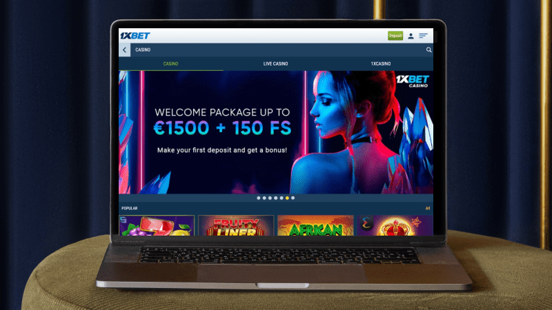 1xBet Casino on a laptop screen