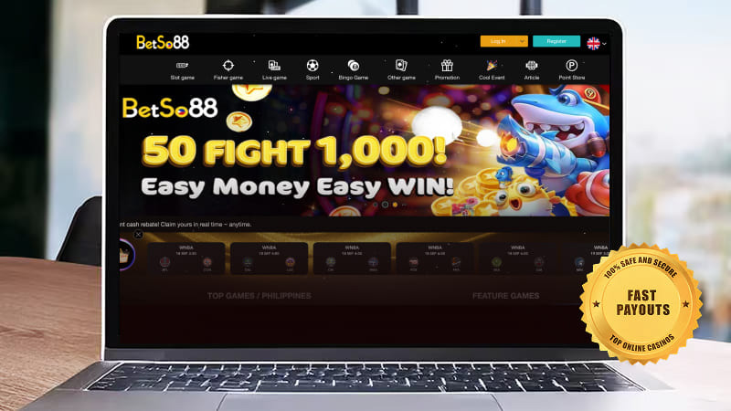 BetSo88 Casino on a laptop screen
