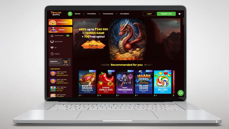 DragonSlots Casino on a laptop screen