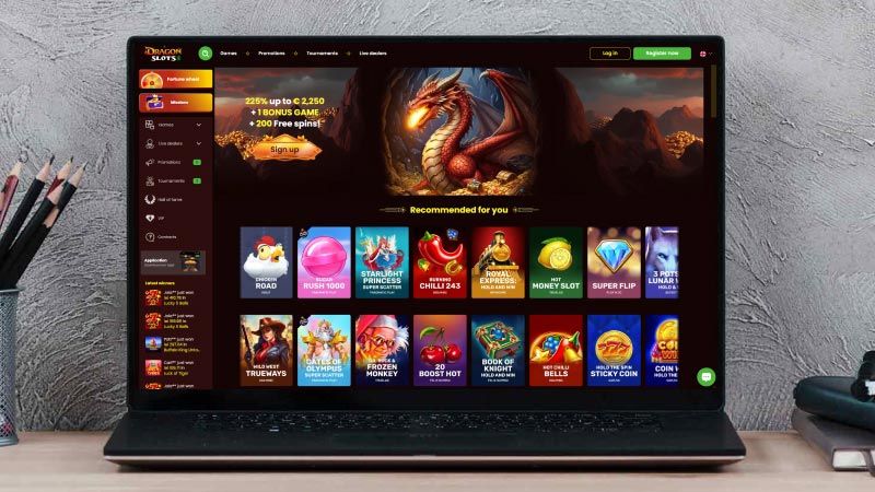 Dragonslots Casino on a laptop screen