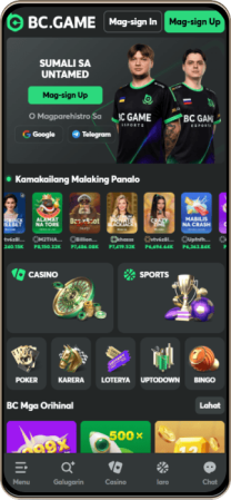 BC.Game Casino Main Page on Mobile Screen