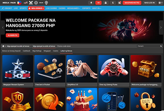 MegaPari casino promotions page