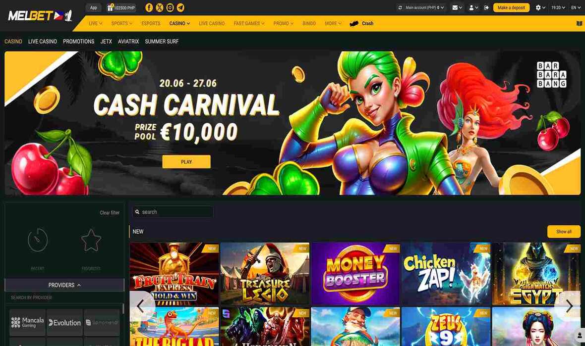 MelBet casino main page
