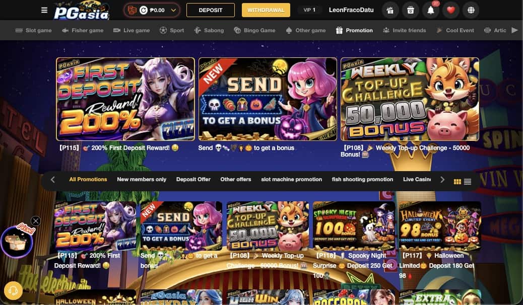 PGasia casino promotions page