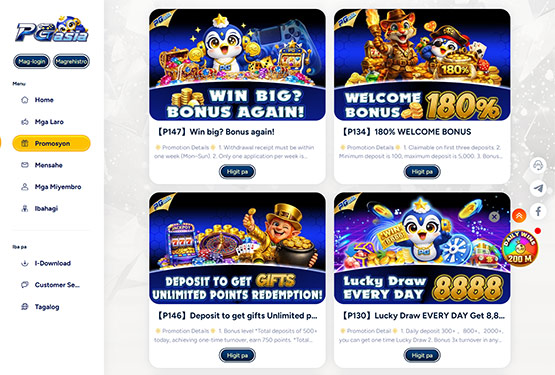 PGasia casino promotions page
