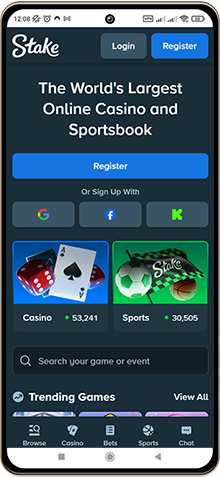 Mobile screenshot of the Stake Casino main page