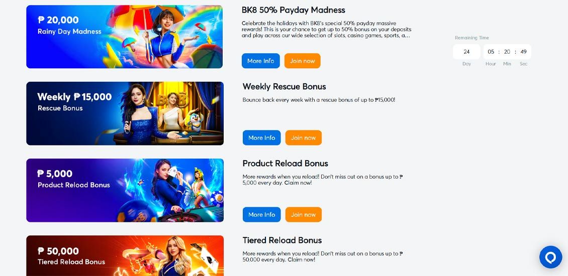 BK8 Casino bonus section