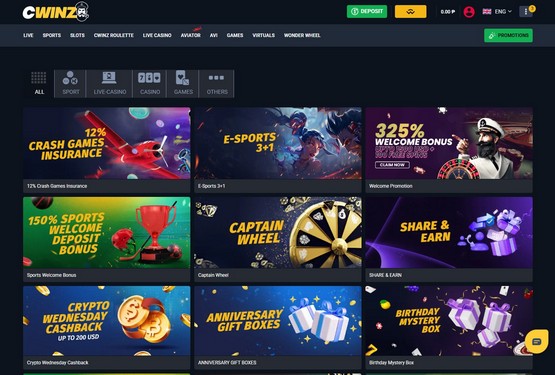 Cwinz Casino bonus page