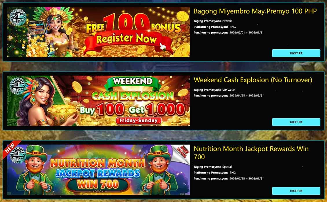 Milyon88 Casino - list of promotions