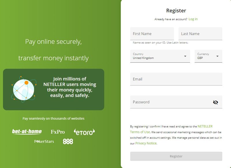 Neteller - registration guide: step 2